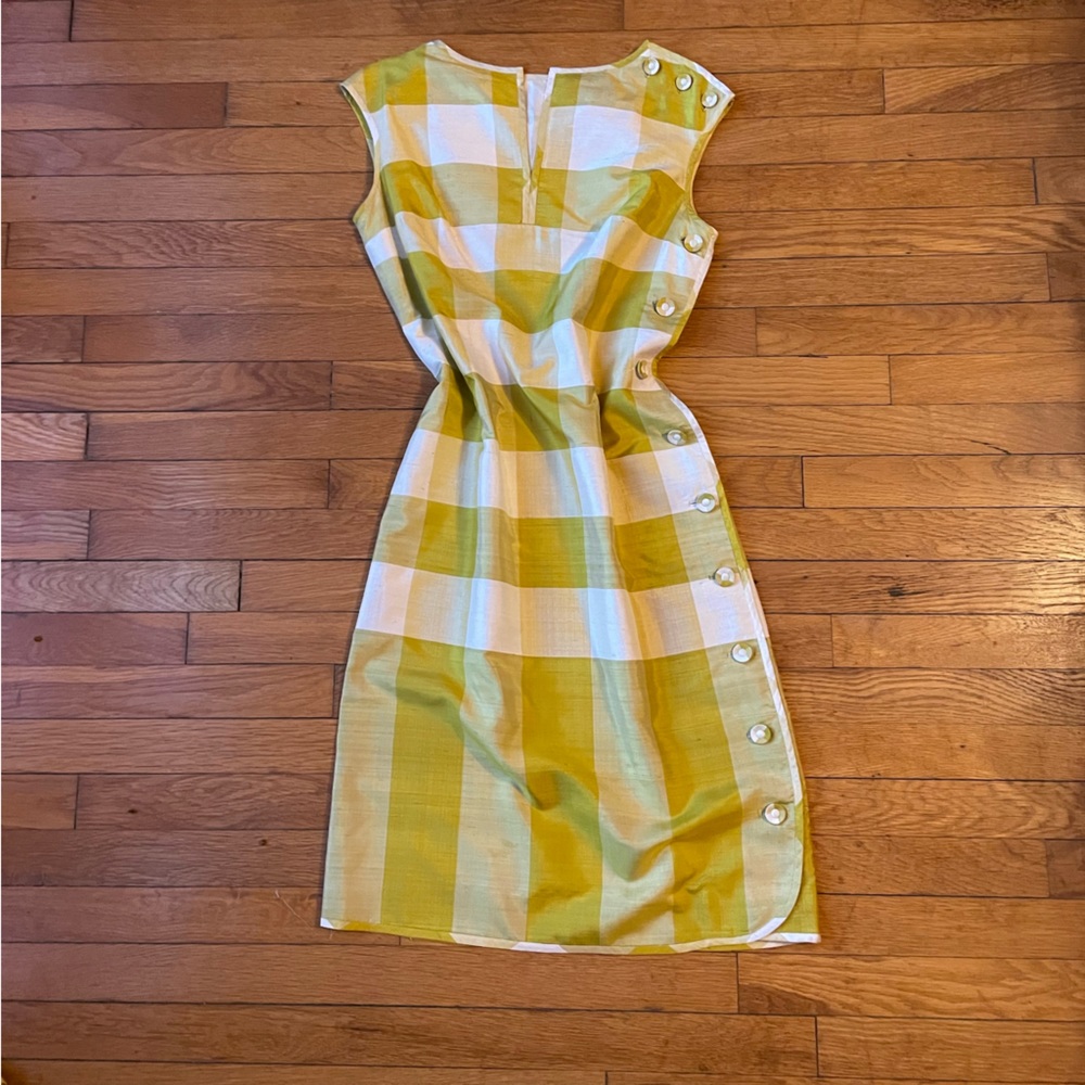 Vintage Star of Siam yellow gold gingham silk dress